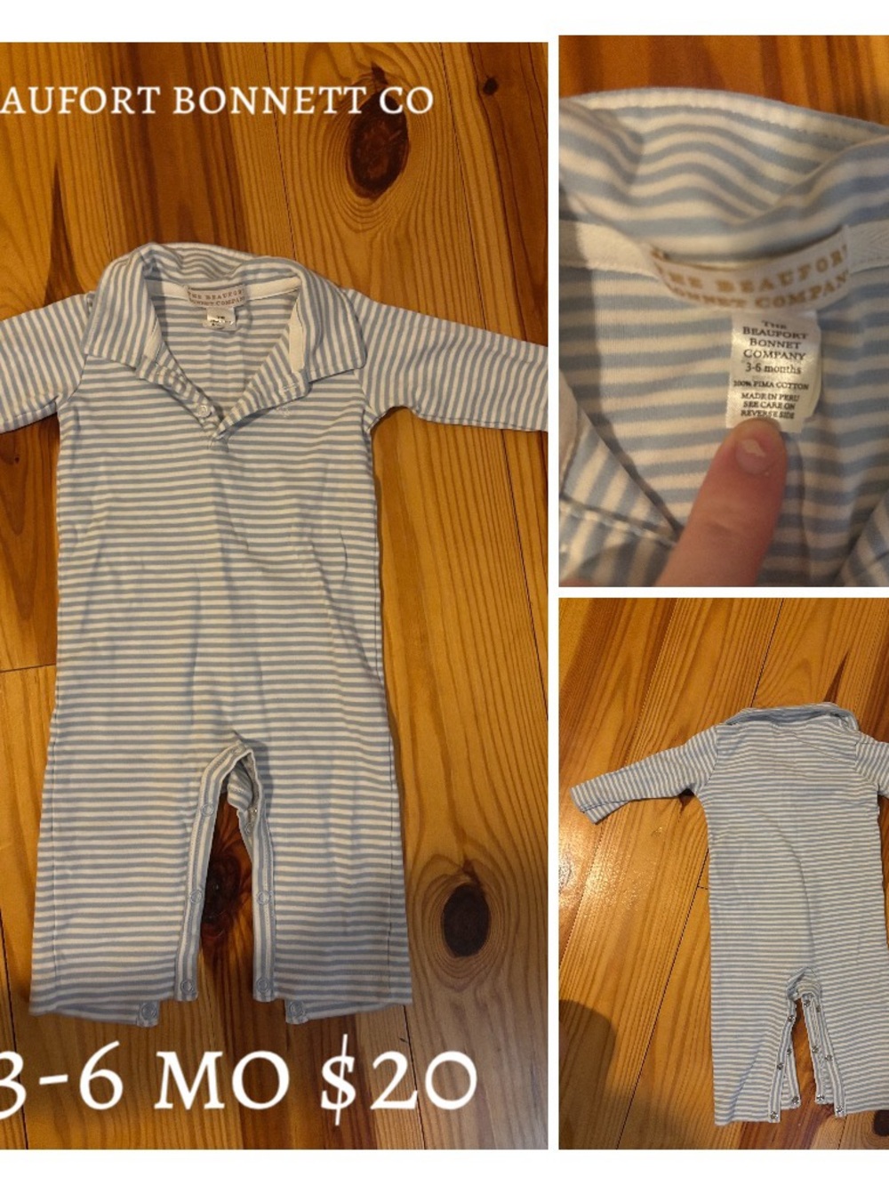 The Beaufort Bonnet Company Light Blue and White Striped Romper